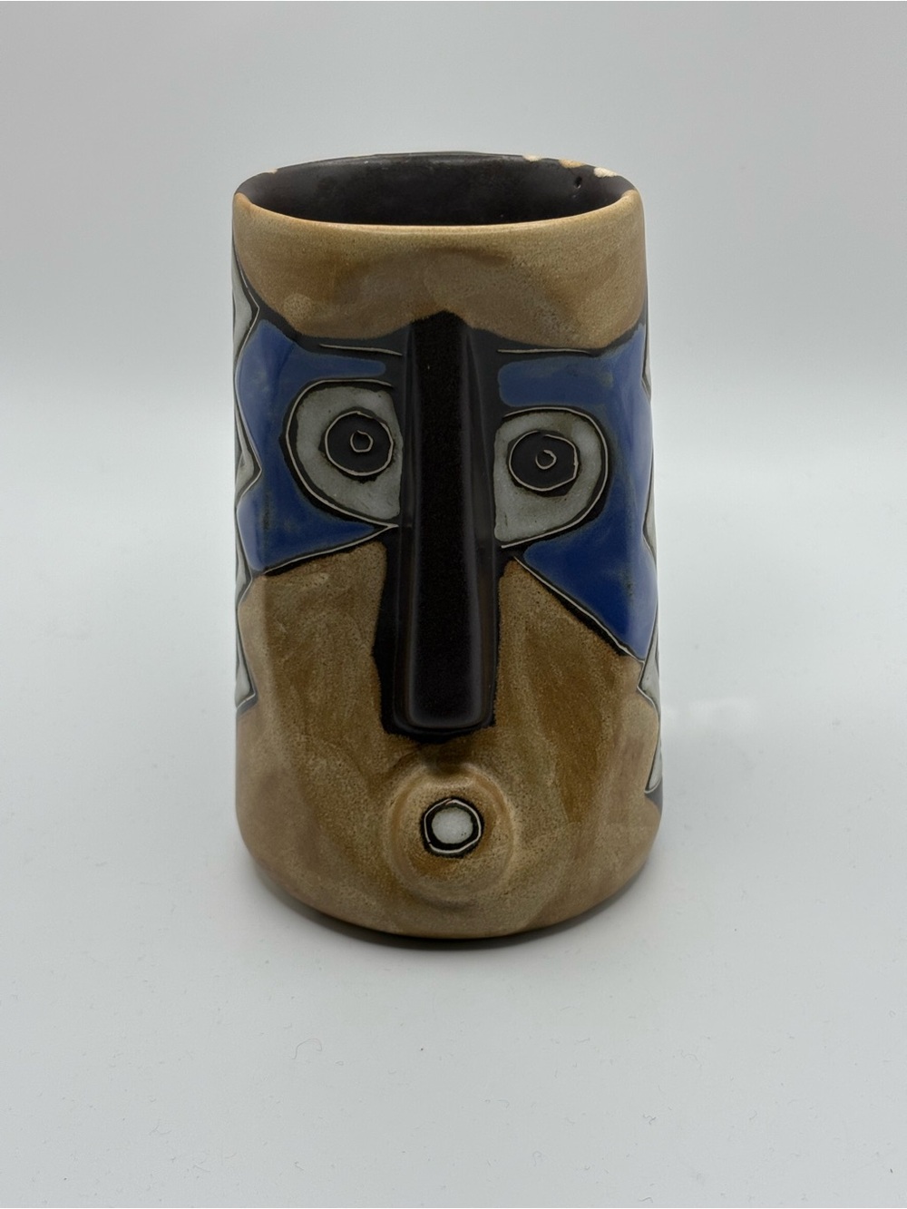 Designs by Mara Tiki Face Mask Studio Pottery Stoneware Mug  Mexico Colourful Lg